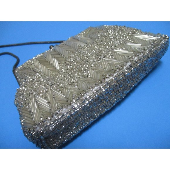 *Vintage Off White Beaded Wristlet Clutch Evening Bag - Picture 2 of 5